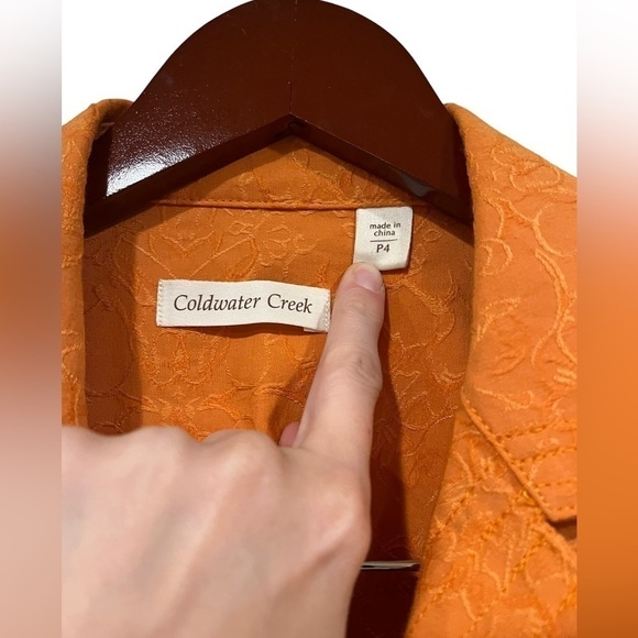 Womens Petite 4 Coldwater Creek Orange Embroidered Jacket Top Button Down - Picture 4 of 7